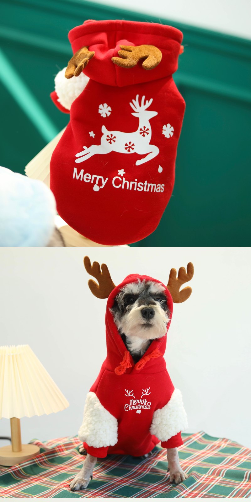 STAYPAW Holiday Reindeer Dog Hoodie, Warm Fleece-Lined Winter Sweatshirt - Detail 7