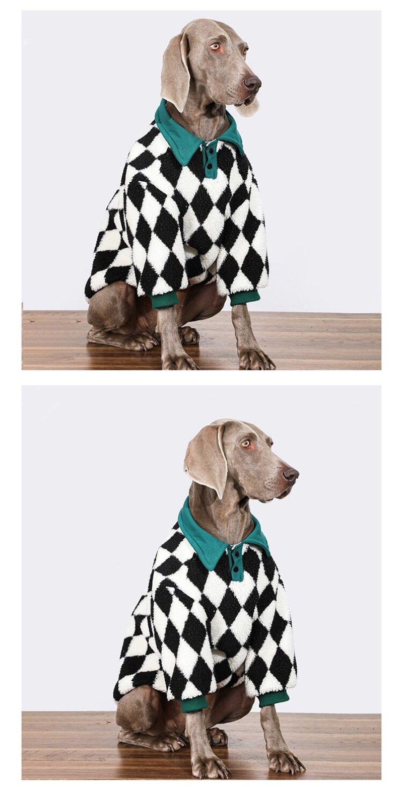 STAYPAW Large Dog Sherpa Fleece Winter Coat Warm Checkerboard Sweater Jacket - Detail 3