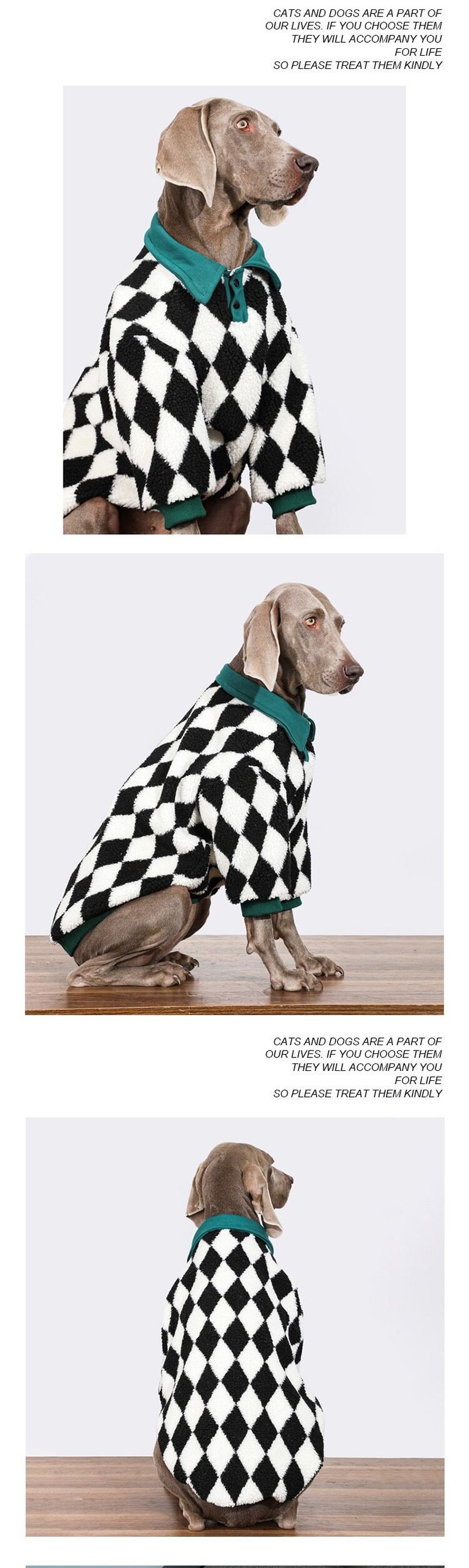 STAYPAW Large Dog Sherpa Fleece Winter Coat Warm Checkerboard Sweater Jacket - Detail 4