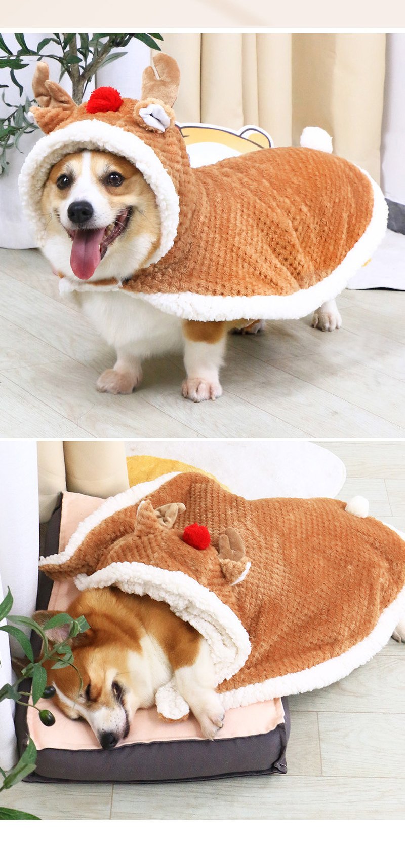 STAYPAW Festive Elk Dog Cape Robe Soft Fleece Winter Blanket Coat - Detail 7