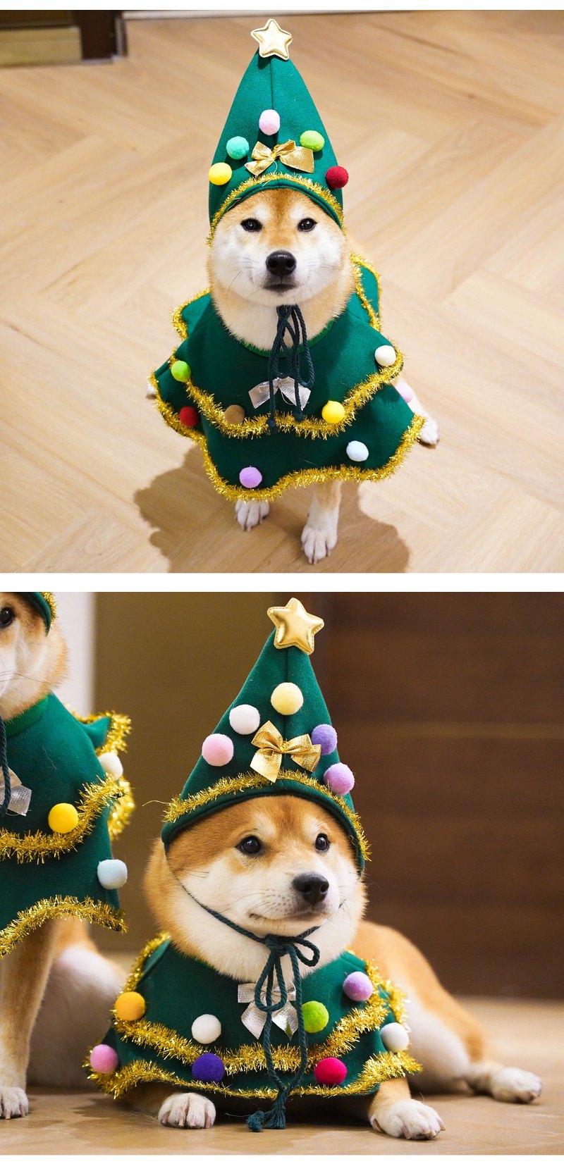 STAYPAW Walking Christmas Tree Dog Costume Set, Festive Holiday Scarf & Hat - Detail 2