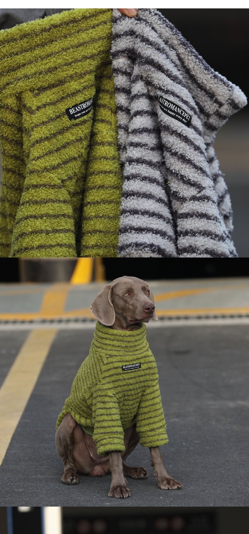 STAYPAW Warm Fleece Striped Dog Shirt, Cozy Cotton Base Layer for All Breeds - Detail 2