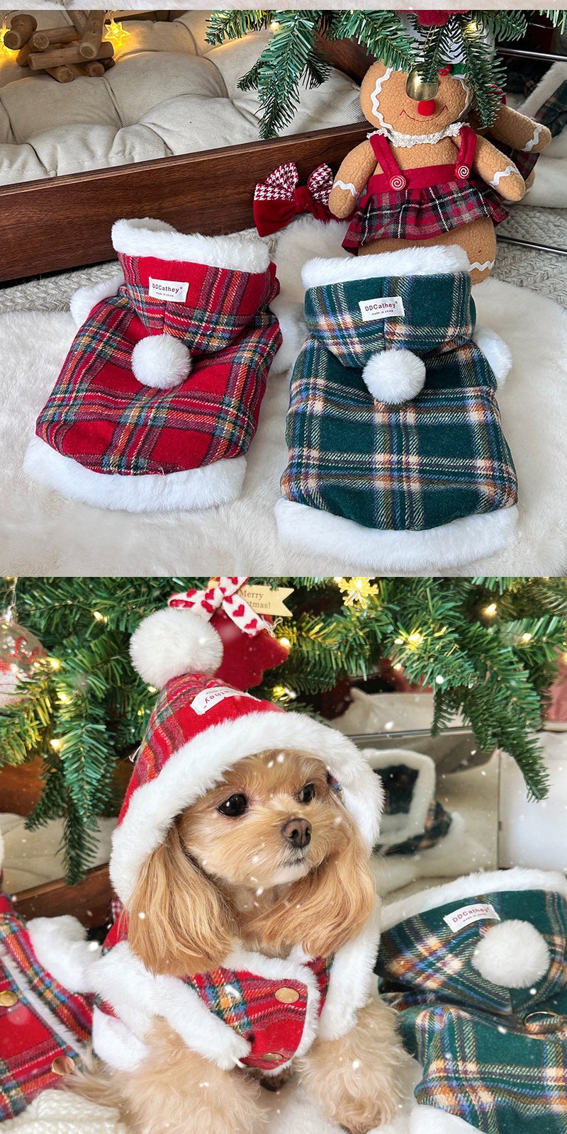 STAYPAW Holiday Plaid Fleece Dog Coat Warm Padded Winter Pet Jacket for Small Dogs - Detail 3