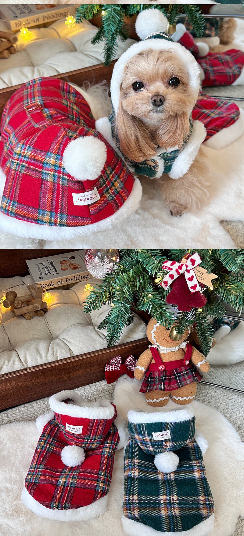 STAYPAW Holiday Plaid Fleece Dog Coat Warm Padded Winter Pet Jacket for Small Dogs - Detail 4