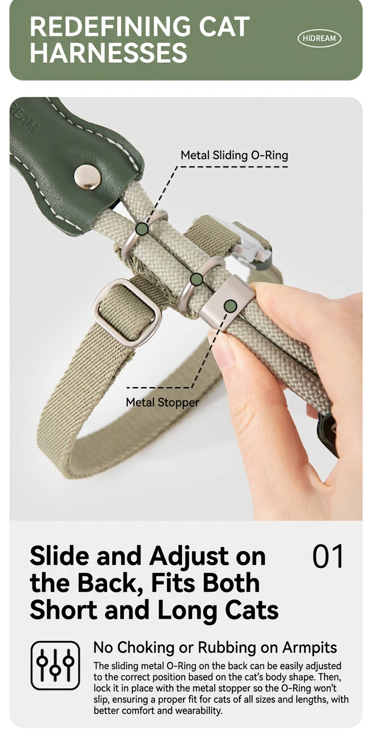 STAYPAW x HiDREAM Escape-Proof Cat Harness and Leash Set, Ultra-Lightweight Adjustable I-Shaped Vest - Detail 4