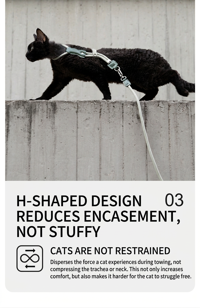 STAYPAW x HiDREAM Escape-Proof Cat Harness and Leash Set, Ultra-Lightweight Adjustable I-Shaped Vest - Detail 6
