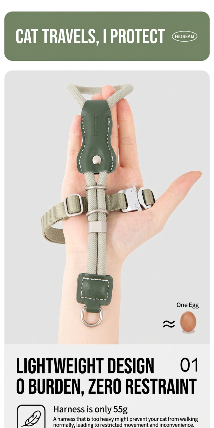 STAYPAW x HiDREAM Escape-Proof Cat Harness and Leash Set, Ultra-Lightweight Adjustable I-Shaped Vest - Detail 7