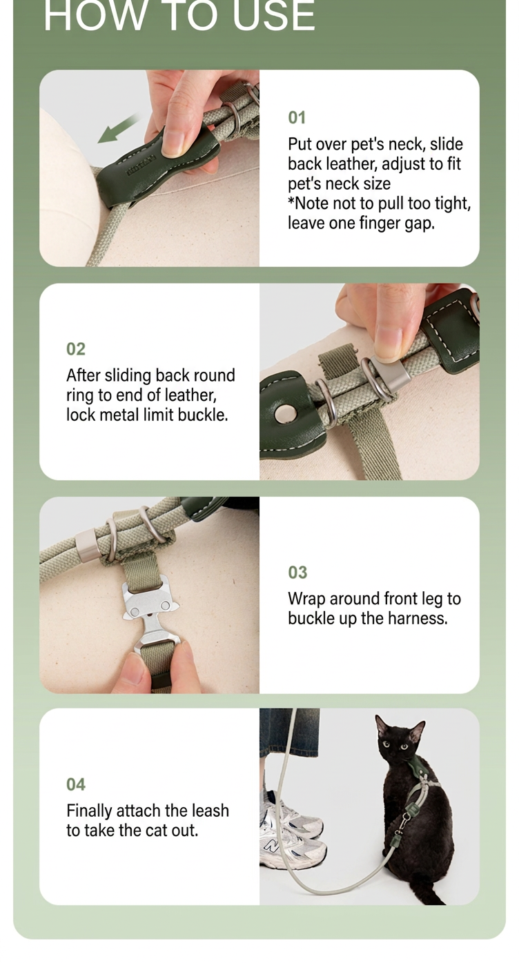 STAYPAW x HiDREAM Escape-Proof Cat Harness and Leash Set, Ultra-Lightweight Adjustable I-Shaped Vest - Detail 12
