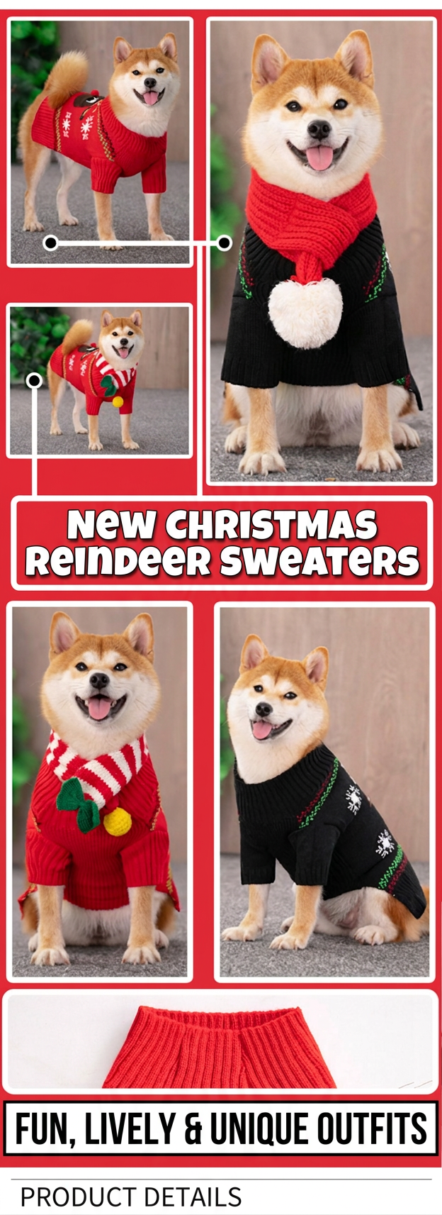 STAYPAW Holiday Reindeer Knit Dog Sweater Soft Warm Winter Pullover S-2XL - Detail 1