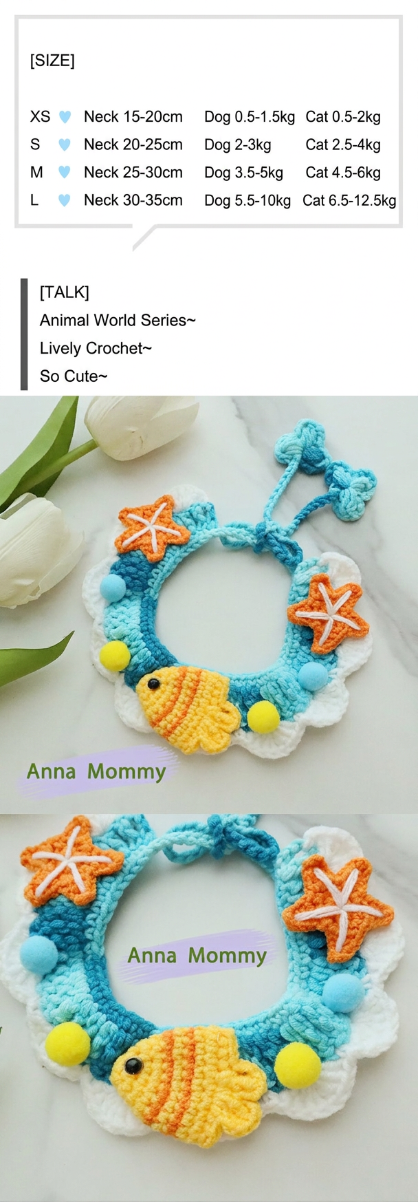 STAYPAW Hand-Knitted Pet Collar Cute Yarn Bandana for Cats and Small Dogs - Detail 1