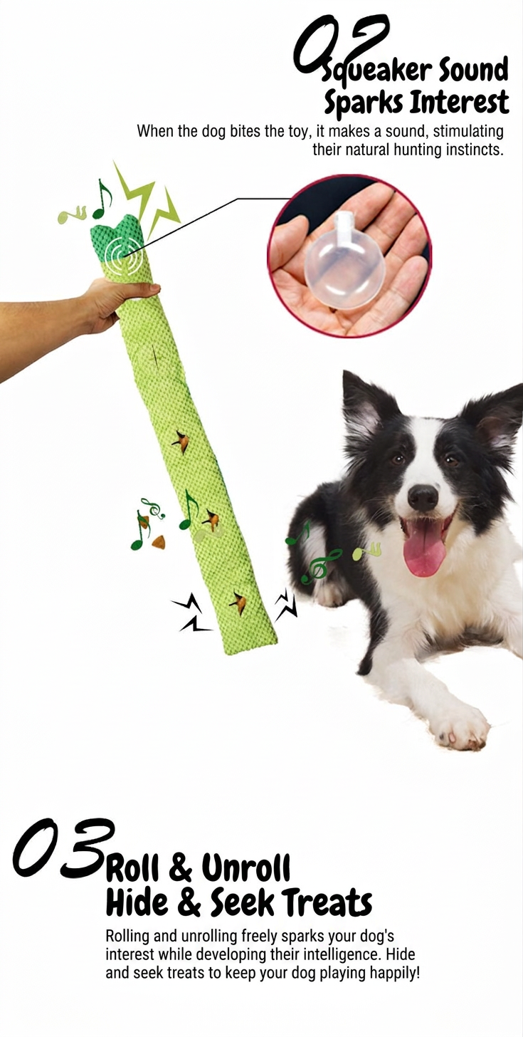 STAYPAW Interactive Squeaky Snuffle Dog Toy Roll-Up Treat Dispensing Puzzle - Detail 5