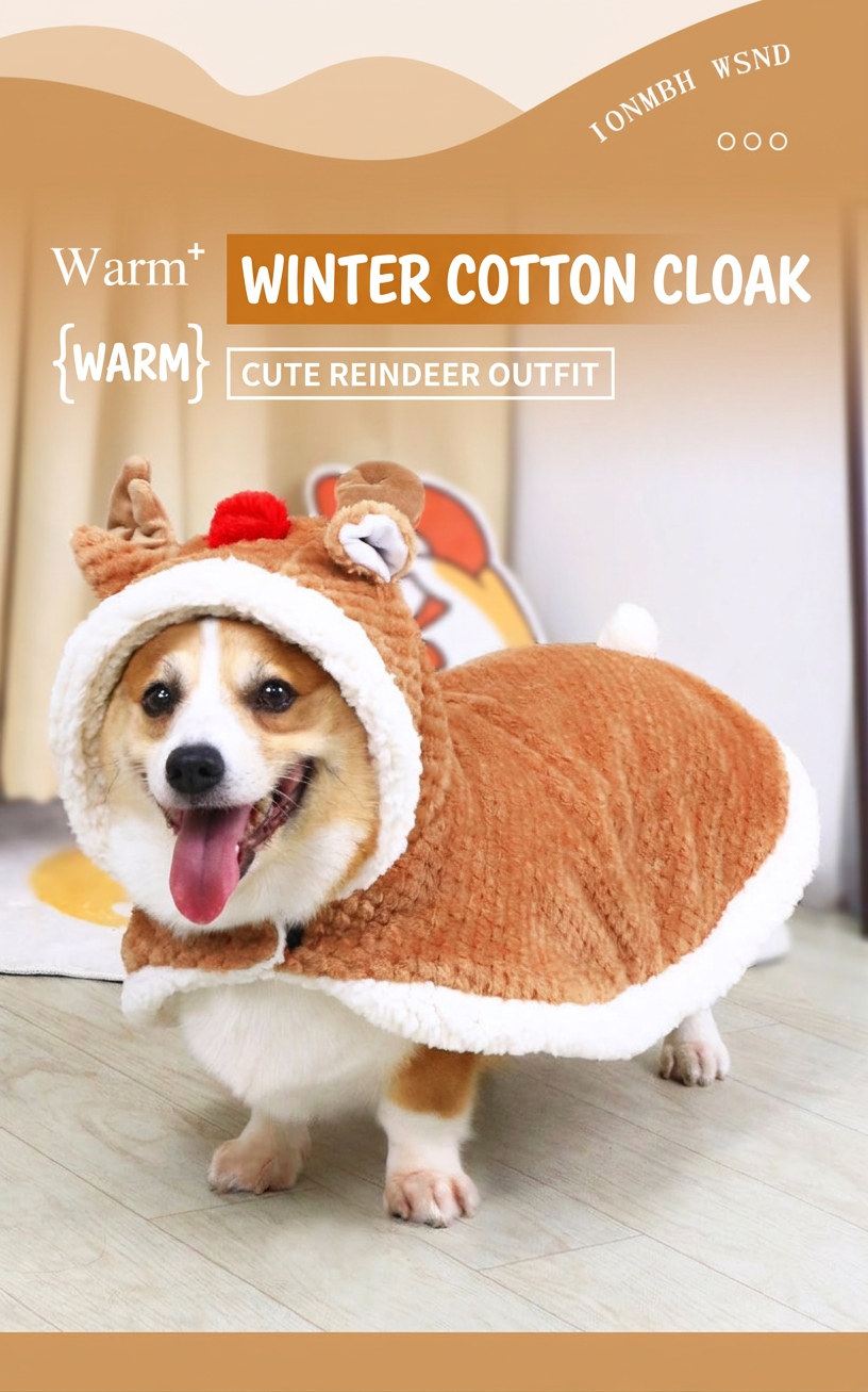 STAYPAW Festive Elk Dog Cape Robe Soft Fleece Winter Blanket Coat - Detail 1