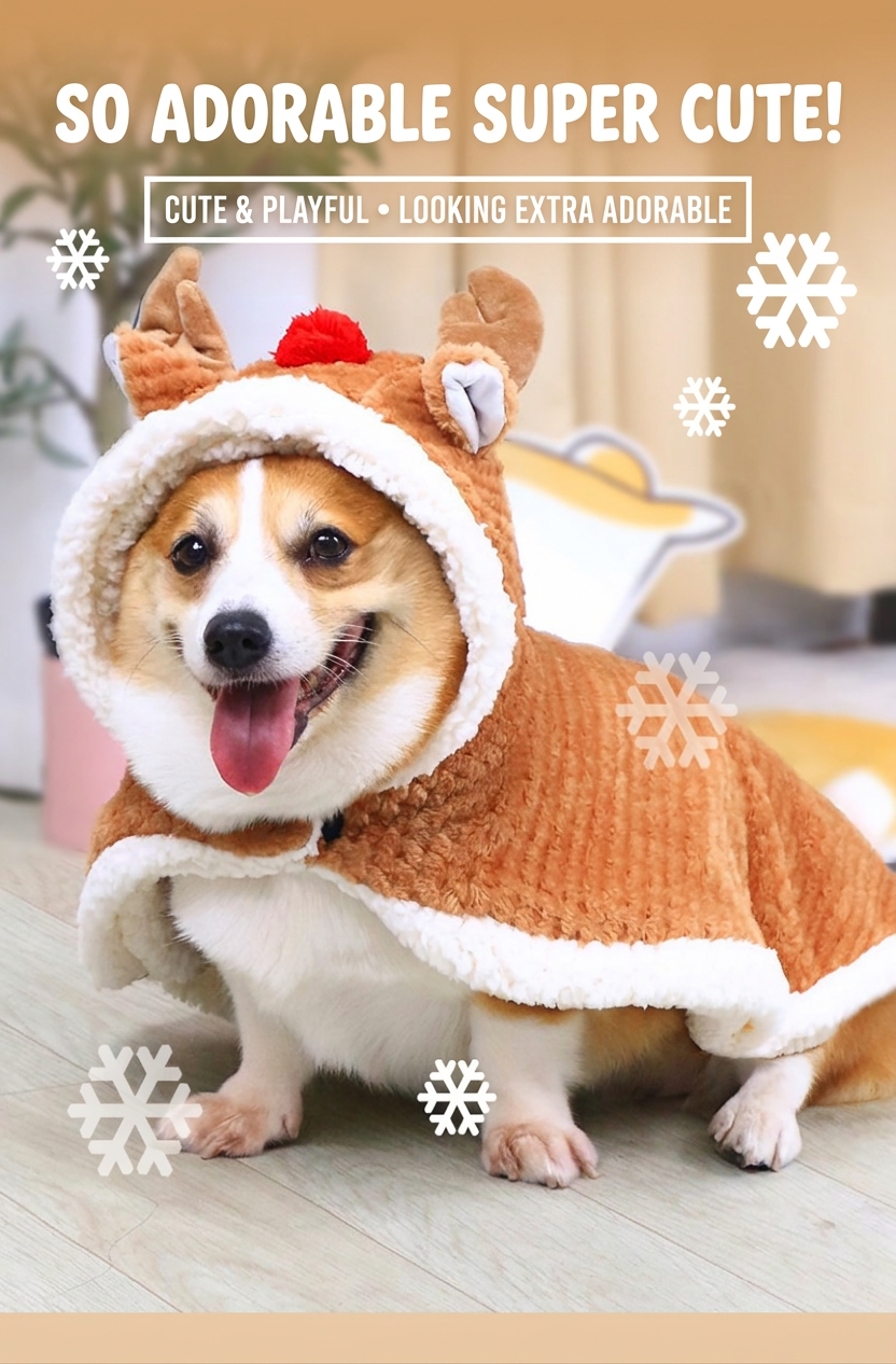 STAYPAW Festive Elk Dog Cape Robe Soft Fleece Winter Blanket Coat - Detail 2