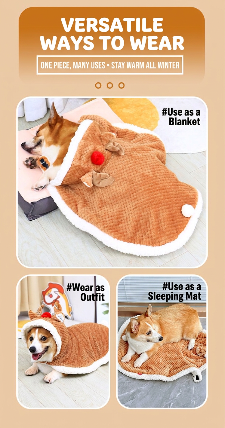 STAYPAW Festive Elk Dog Cape Robe Soft Fleece Winter Blanket Coat - Detail 3