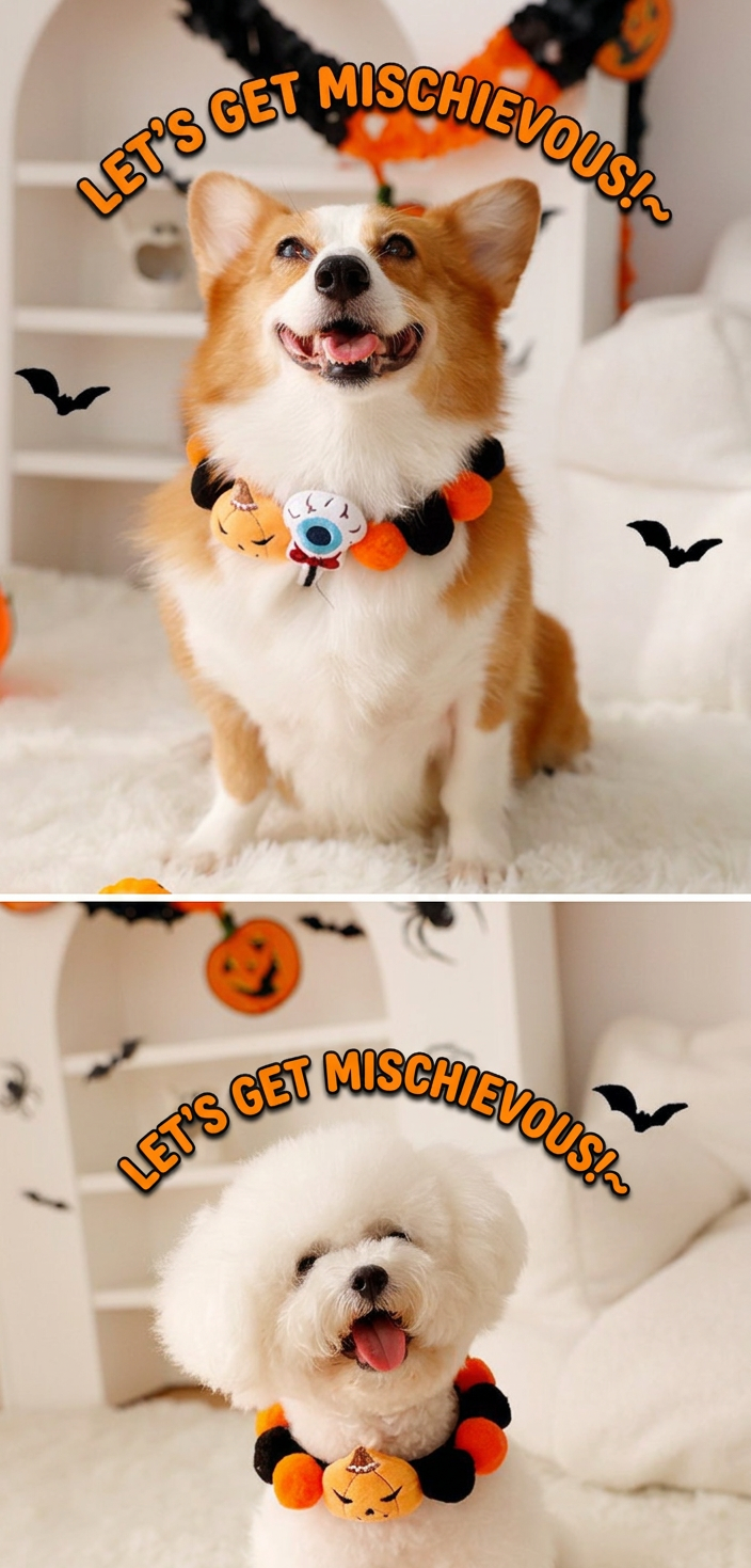STAYPAW Holiday Pom-Pom Pet Collar, Plush Festival Cat & Dog Costume Band - Detail 2