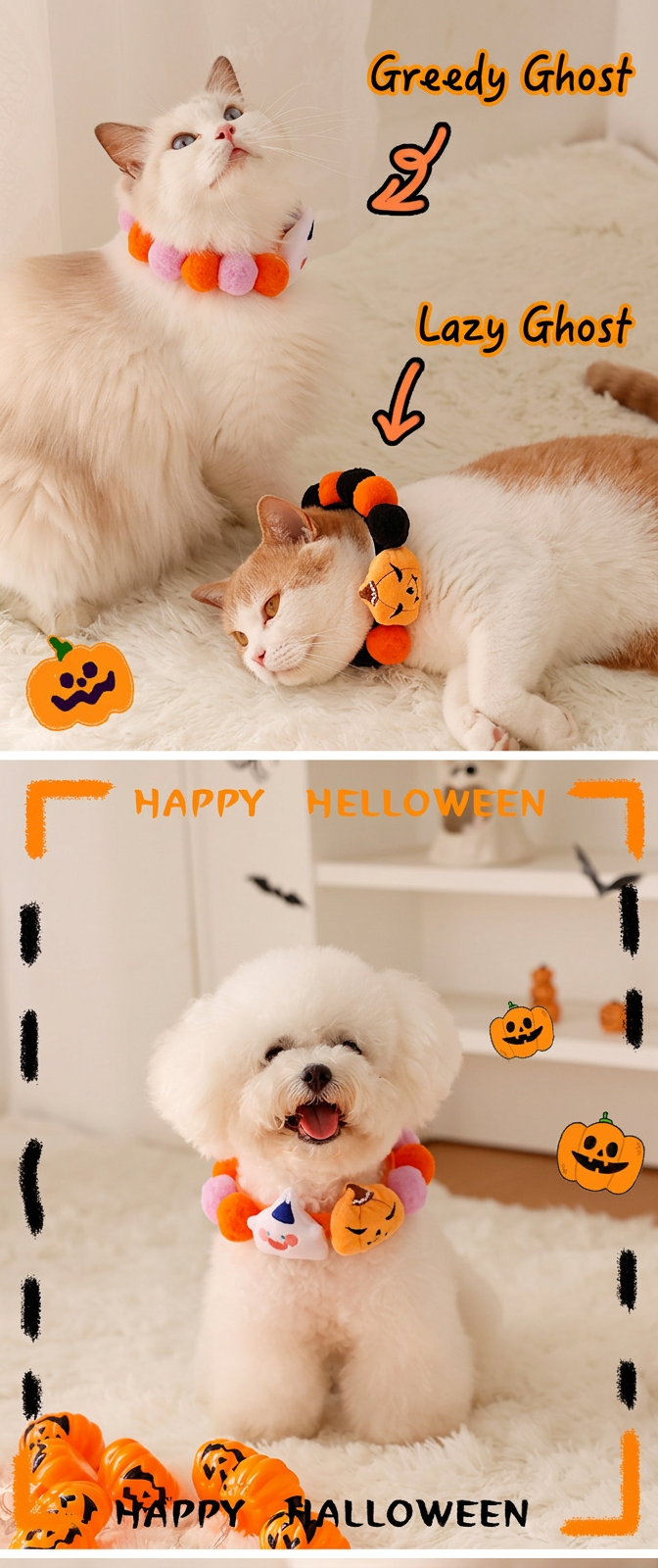 STAYPAW Holiday Pom-Pom Pet Collar, Plush Festival Cat & Dog Costume Band - Detail 6