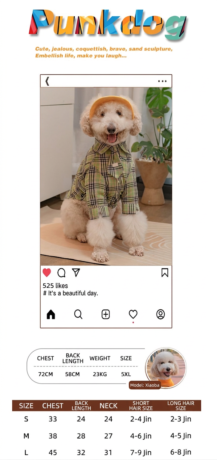 STAYPAW Classic Plaid Dog Shirt and Hat Set for Medium to Extra Large Breeds - Detail 1