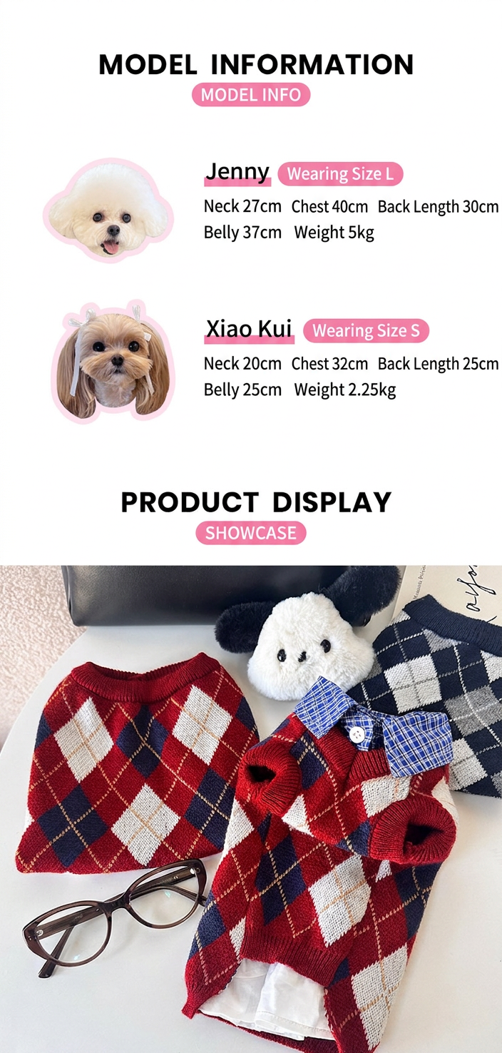 STAYPAW Classic Plaid Knit Dog Sweater for Small Dogs and Cats, XXS-XXL - Detail 2